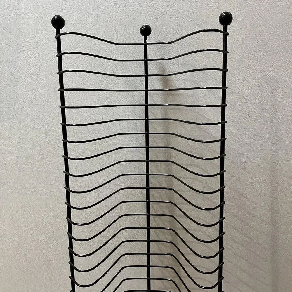 Vintage Black Metal Wire DVD Storage Rack Tower Free Standing 40 Capacity